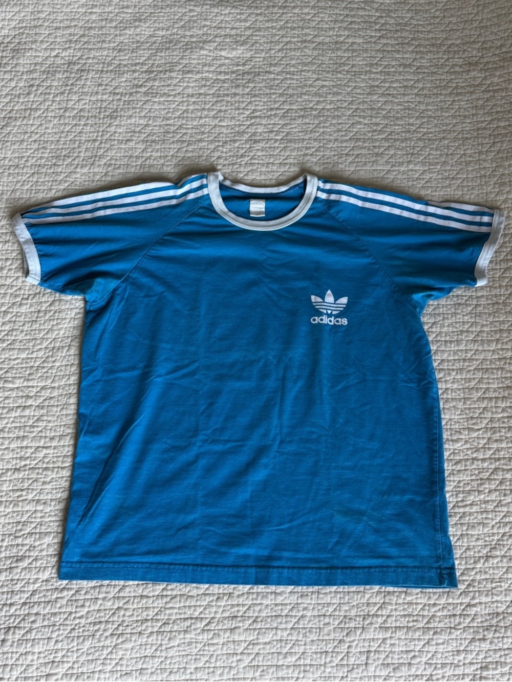 Adidas Blue Crop Tee with White Stripes Sz Extra Large